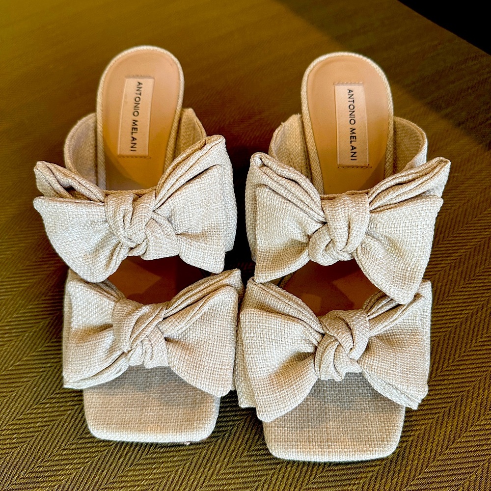 Antonio Melani Ophelia Double Bow Dress Slides, color: natural, size: 7